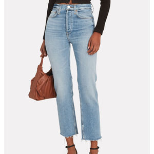 RE/DONE 70s High-Rise Stove Pipe Jeans Light Stone SZ 27 $265